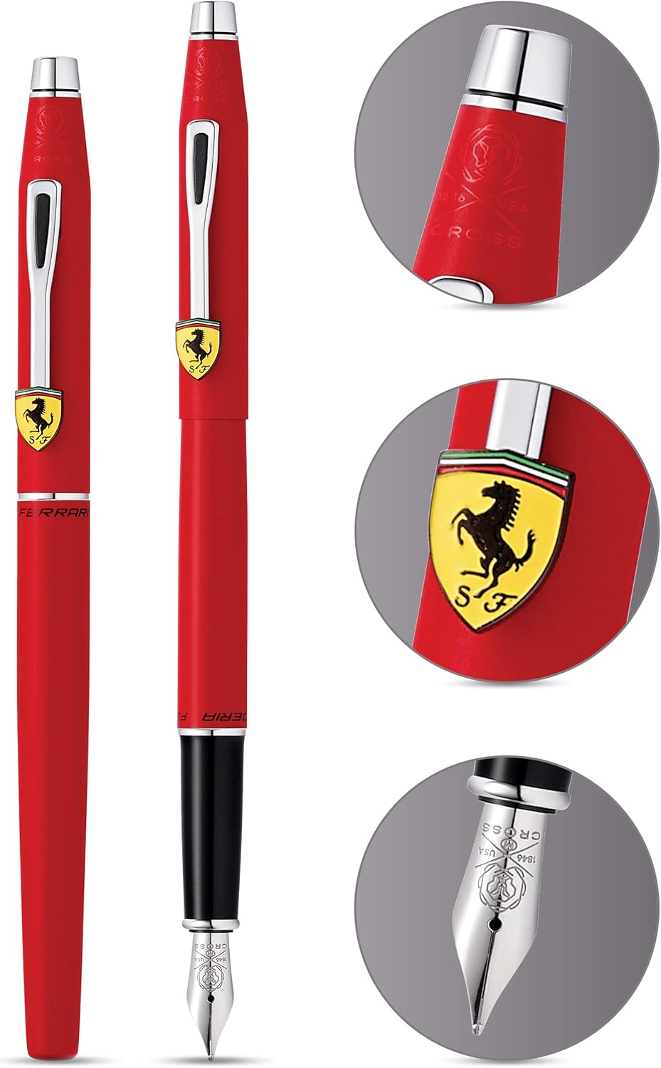 Cross Classic Century Ferrari Collection Matte Rosso Corsa Red Lacquer / Chrome Fountain Pen Item# FR0086-117 - Image 2