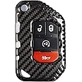T-carbon Real Carbon Fiber Key Fob Cover Compatible with Jeep, Key Fob Protector Compatible with Jeep Wrangler JL JLU Rubicon Sahara JLU Gladiator JT Remote Control Key Accessories 2018-2024 (Black)