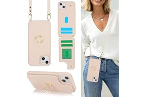 Lipvina for iPhone 14 Plus Case with Card Holder for Women,iPhone 14 Plus Phone Case with Strap,Crossbody Lanyard,Ring Stand,Snap Clasp,Cute Wallet Cases 6.7 inch (Beige)