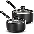 KICHLY Nonstick Saucepan Set with Lid, 1 Quart and 2 Quart Pot - Kitchen Cookware, Multipurpose, Dishwasher Safe - PFOA and P