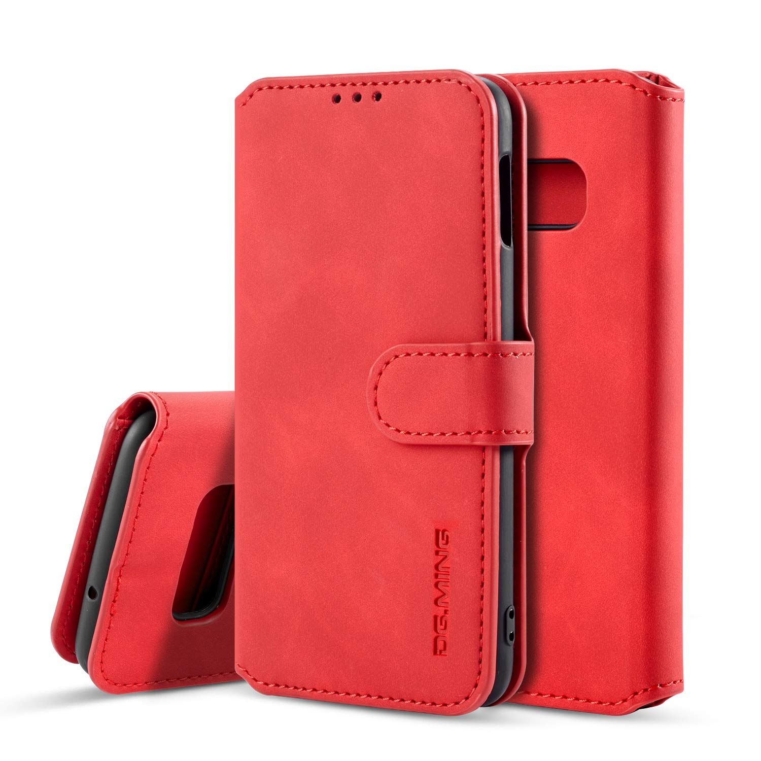 UEEBAI PU Leather Case for Samsung Galaxy S10 Plus, Vintage Retro Premium Wallet Flip Cover TPU Inner Shell [Card Slots] [Magnetic Closure] Stand Function Folio Shockproof Full Protection - Red