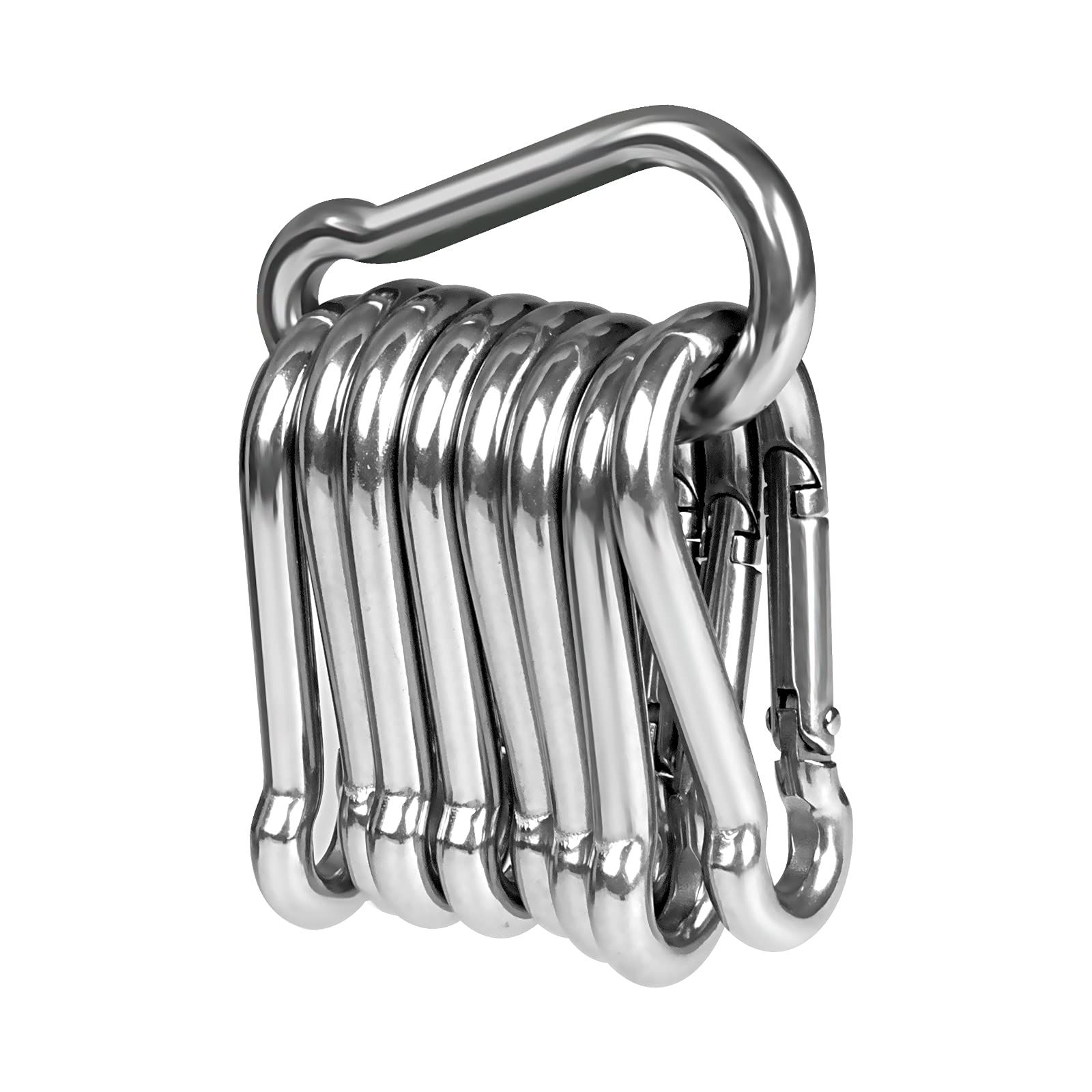 LISOPO 10pcs 4*40mm Stainless Steel D-Shape Carabiner Hooks, Heavy Duty, Max. 80kg, Spring Loaded Gate, Multifunctional, Ideal for Hammocks, Camping, Hiking
