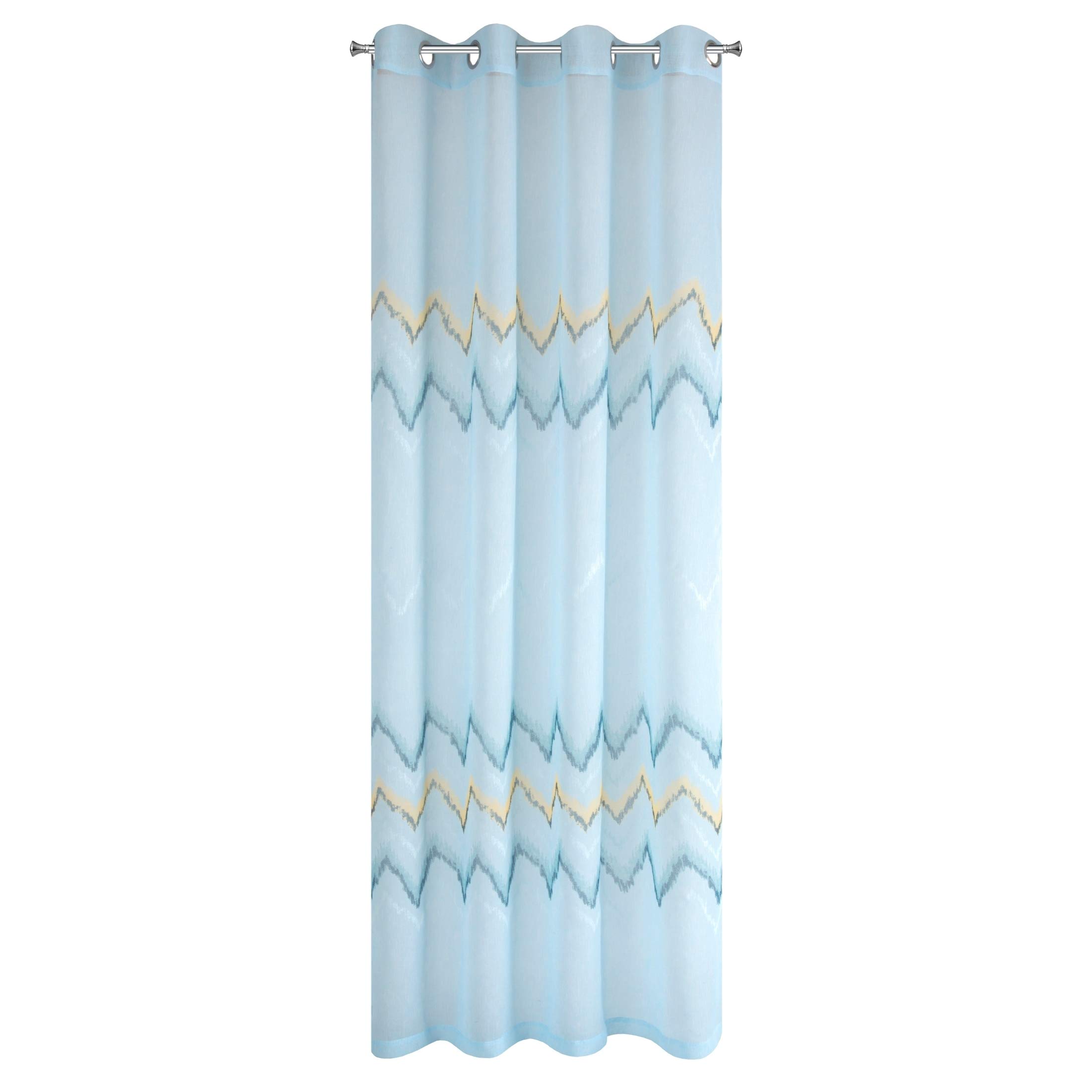 Eurofirany Smooth Zig-Zag Pattern Transparent Print Matt 8 Eyelets Soft Curtains Modern Simple Bedroom Living Room Blue 140 x 250 cm