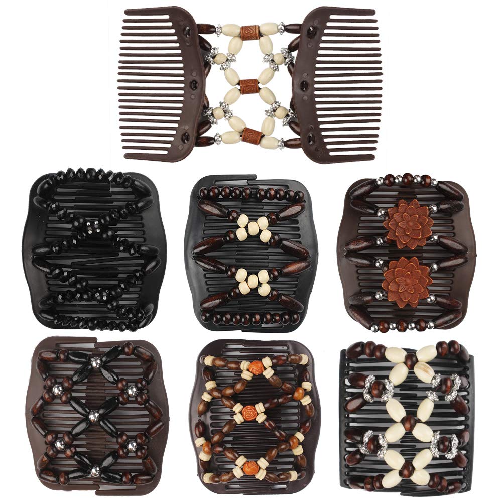 Dadabig 7 Pcs Beaded Hair Combs - Stretchy Double Hair Comb Clips for Women & Girls - 7 Styles