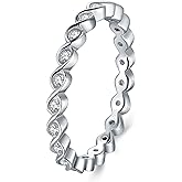 BORUO 2MM 925 Sterling Silver Ring, Cubic Zirconia CZ Wedding Band Stackable Ring Size 4-12