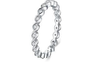 BORUO 2MM 925 Sterling Silver Ring, Cubic Zirconia CZ Wedding Band Stackable Ring Size 4-12