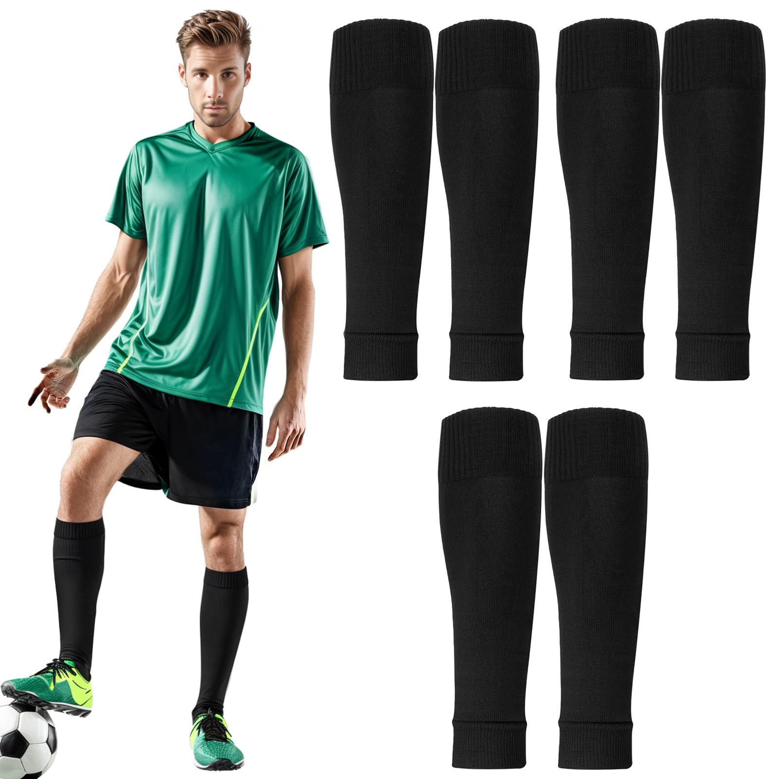 DNSHAN 3 Pairs Football Sock Sleeves, Soccer Shin Guards Sleeves, Team Leg Sock Sleeve, Football Socks Fits Over Calf Shin Pads for Football Games Beginner