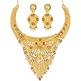 Semi Bridal Wedding Gold Plated One Gram Meenkari Traditional Stylish Necklace Earring Jewellery Set for Women By Indian Collectible