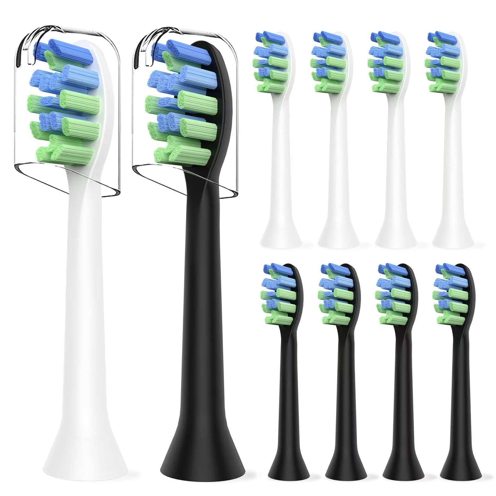 Photo 1 of Replacement Brush Heads Compatible with 7am2m AM101/AM105 Sonic Electric Toothbrush - Medium Bristles Toothbrush Refills Compatible with 7am2m, 10 Count, White and Black