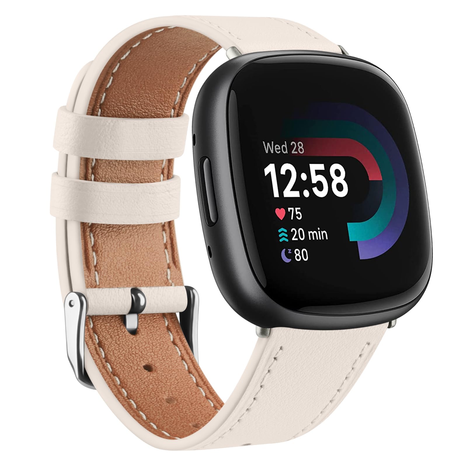 Genuine Leather Straps for Fitbit Versa 4 /Sense 2 - Women & Men, Starlight
