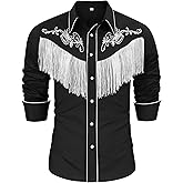 CORSKI Men's Cowboy Costume Western Long Sleeve Casual Fringe Hippie Slim Fit Button Down Shirt