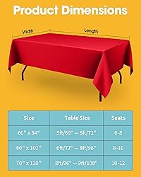 Niuara Red Fabric Rectangle Table Cloth - 6