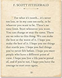 F. Scott Fitzgerald Quotes Wall Art-For What It's
