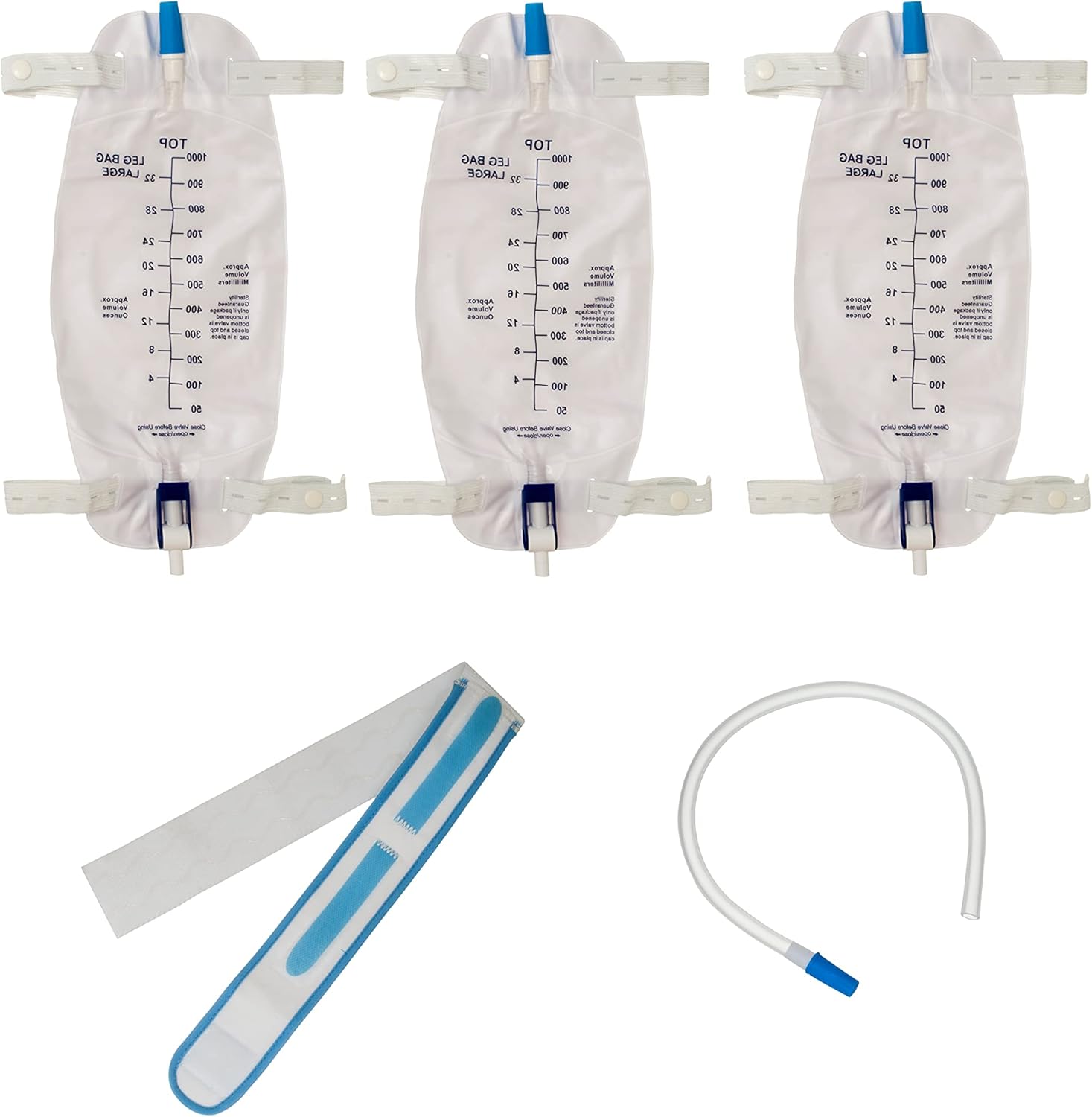 3 Pack ViDava Leg Bag Urinary Drainage Bag, 32 Oz with 18” Tubing, Anti-Reflux Valve, and 1 Deluxe Fabric Leg Bag Strap: Health & Personal Care
