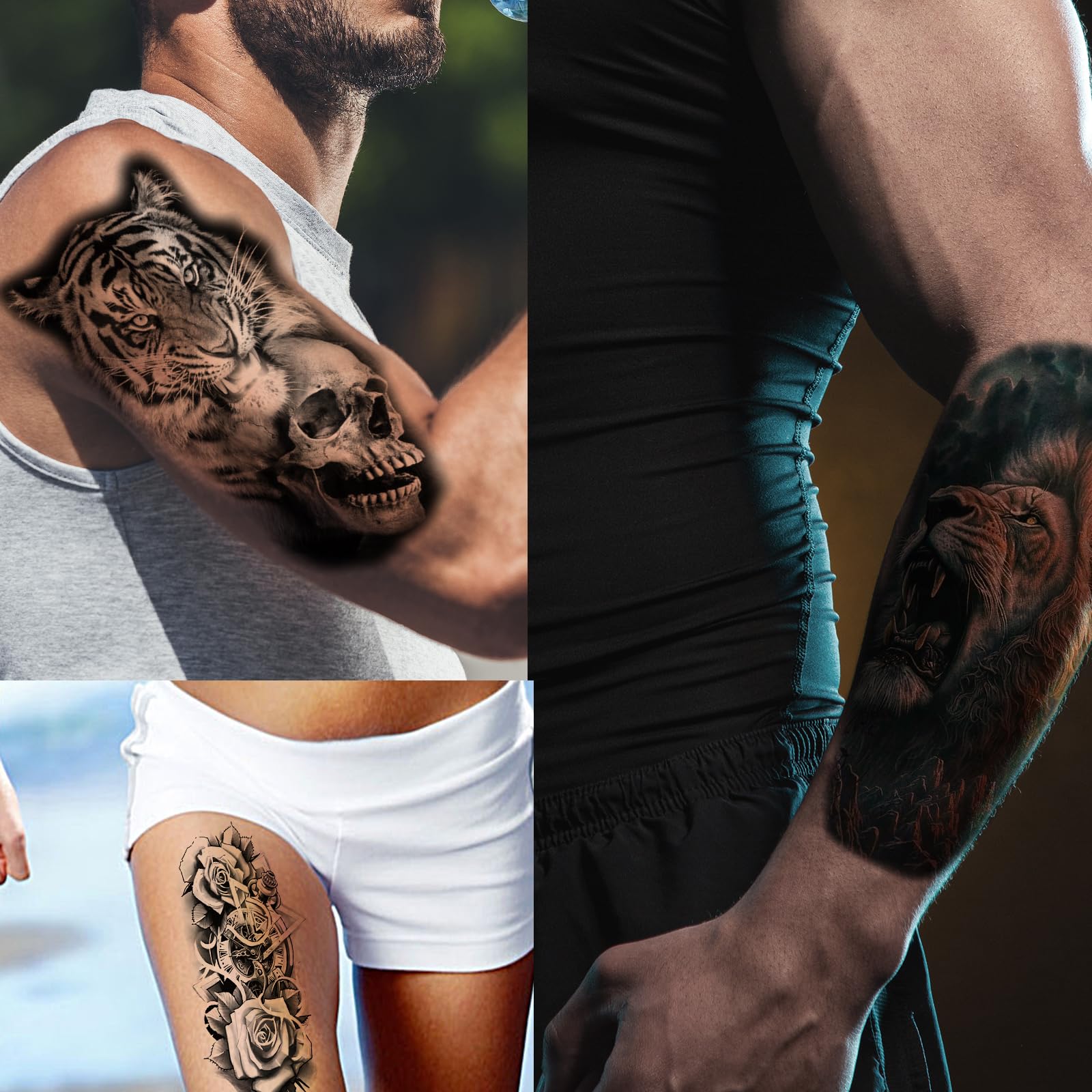 Zomme 82 Sheets Temporary Tattoos Stickers, Fake Body Arm Chest Shoulder Tattoos for Men and Women, Halloween Temporary Tattoos Black Fake Skull Skeleton Tattoos for Halloween Cosplay