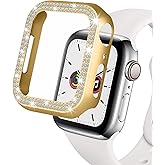 (42mm,Gold) ZQCFKJ Bling Cases Crystal Diamond Bumper Cover [2 Pack] for Apple Watch Series 3/2/1 42mm iWatch Glitter Double Row Crystal Diamond Frame Stainless Steel Metal Protective Cover Bumper