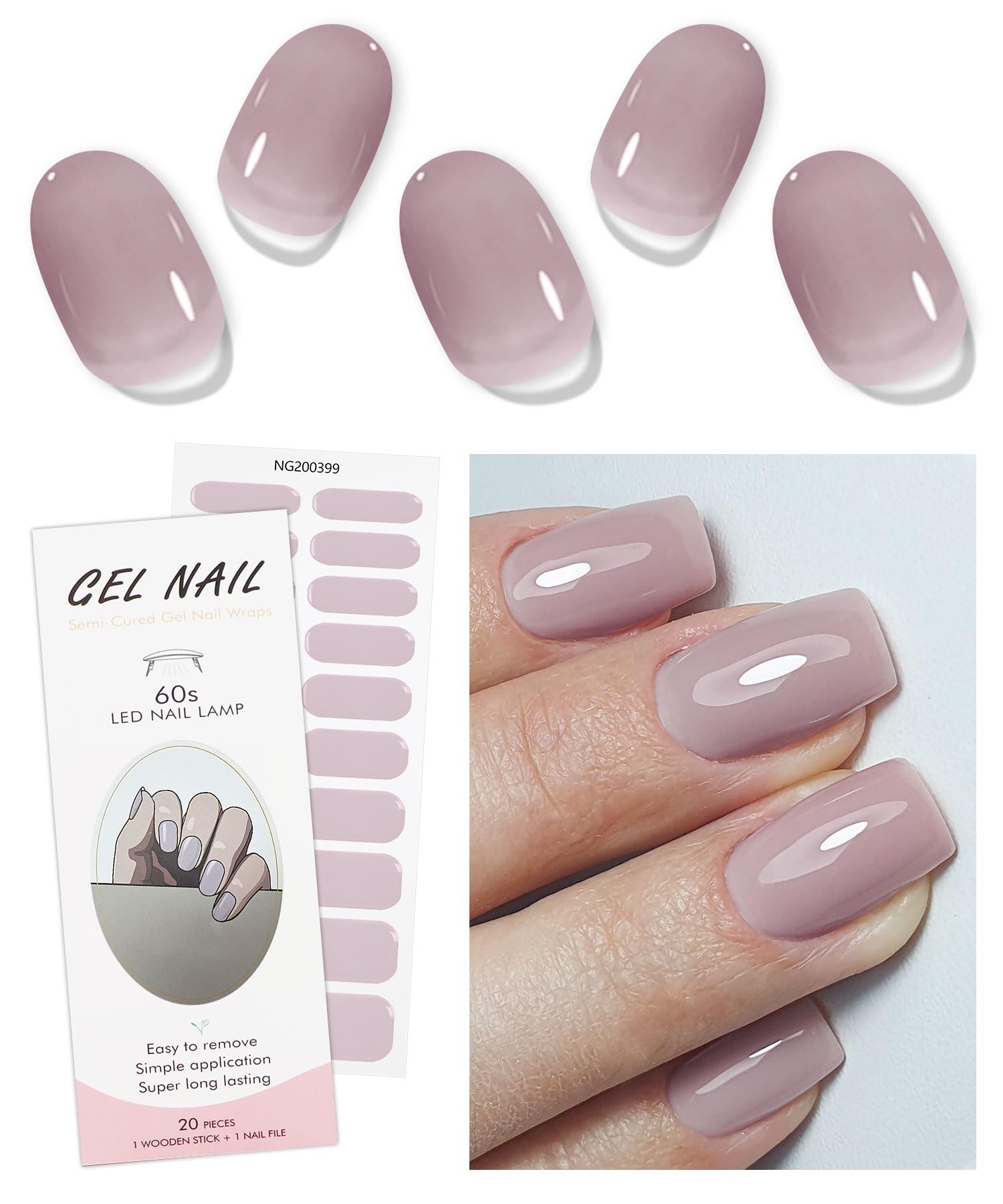 JMEOWIO Semi Cured Gel Nail Strips Cream Purple Grey Gel Nail Stickers Nails Art Design Decoration Accessories