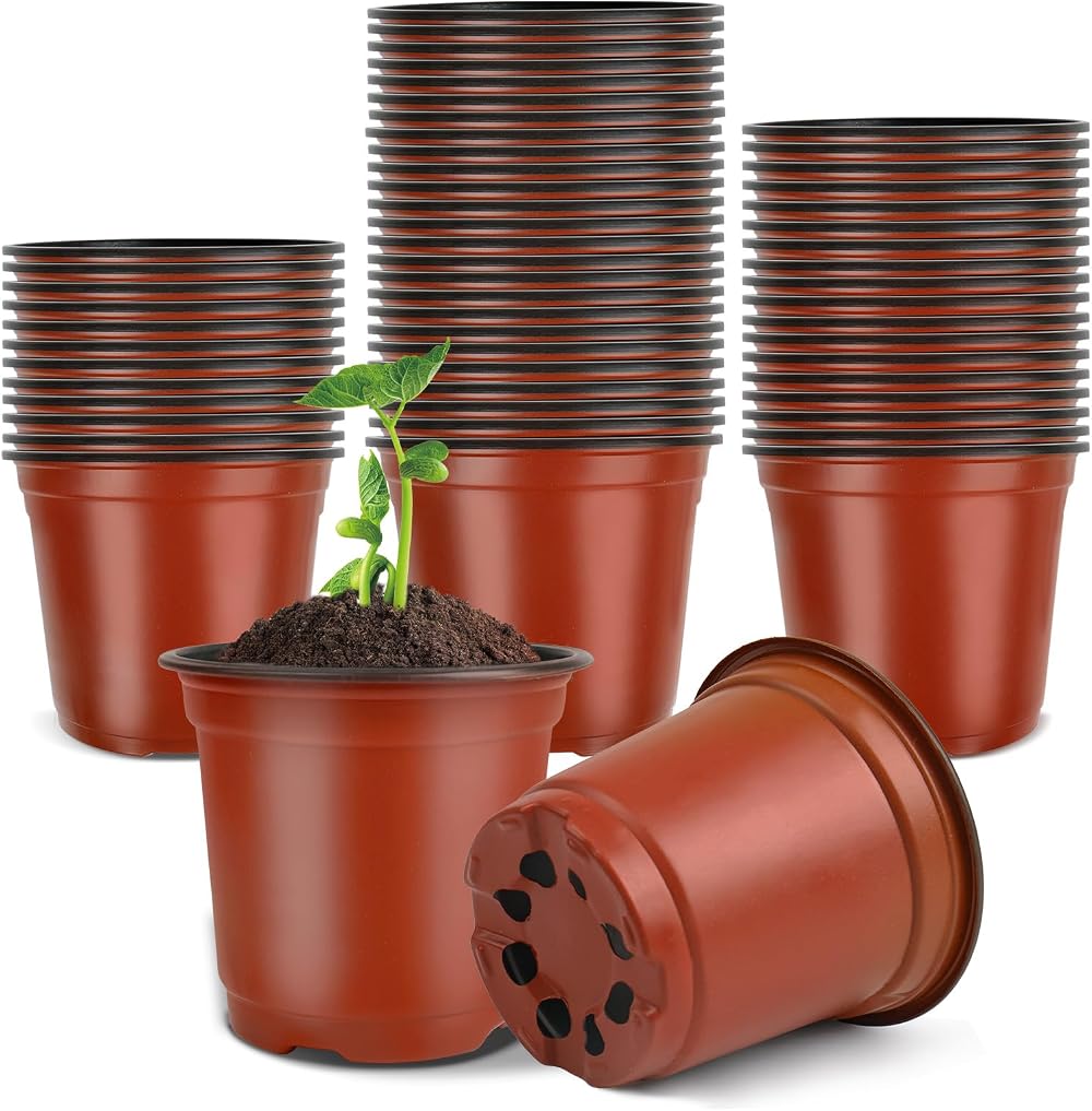 PEYOU 100Pcs 4 Inch Plant Pots Plastic Seedling Nursery Pots 10cm