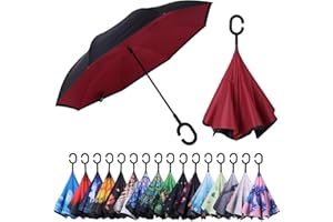 Wxjiahetai Inverted Reverse Umbrella with C-shaped Handle Windproof Upside Down Umbrellas for Rain Double Layer Hands Free Umbrella for Women and Men