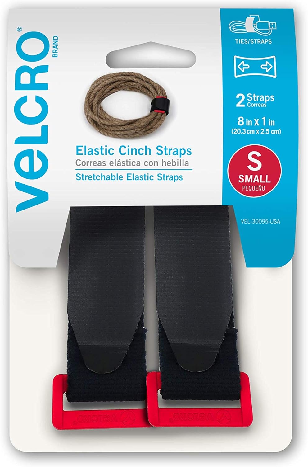 VELCRO Brand Elastic Cinch Straps with Buckle 2 Count
