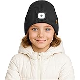 ATNKE Kids LED Lighted Lined Fleece Beanie Hat, USB Rechargeable 4 LED Run Headlamp Bright Cap Gifts for Boys and Girls