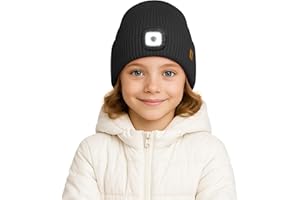 ATNKE Kids LED Lighted Lined Fleece Beanie Hat, USB Rechargeable 4 LED Run Headlamp Bright Cap Gifts for Boys and Girls