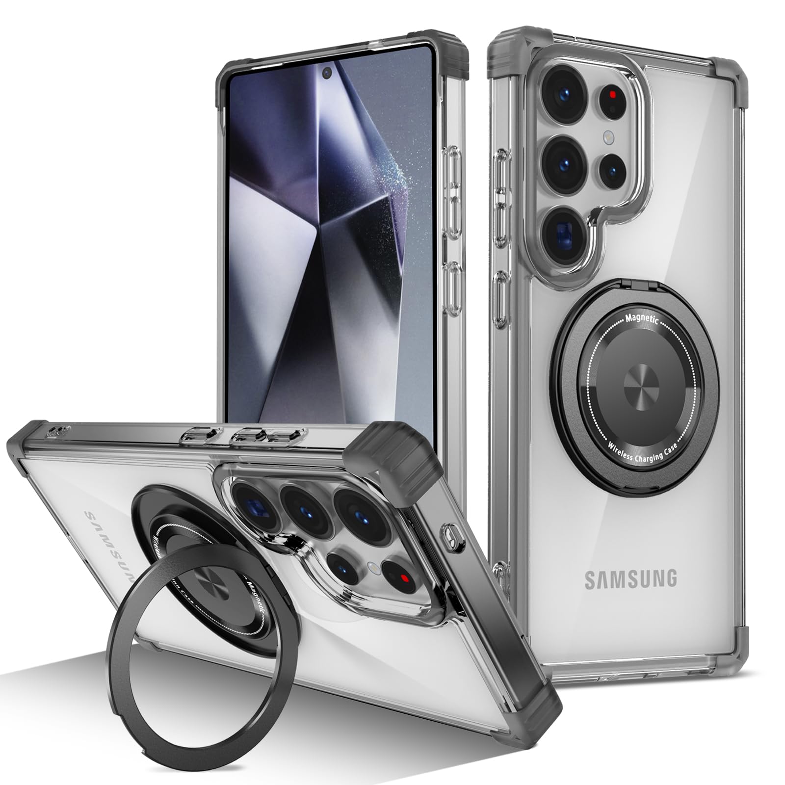 ShukZinfeo Compatible for Samsung Galaxy S26 Ultra Case 2026 [Compatible with Magsafe] [with 360°Rotatable Magnetic Ring Stand] Heavy Duty Millitary-Grade Clear Case for Samsung S26 Ultra Black