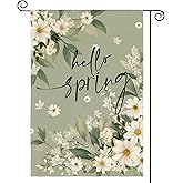 AVOIN colorlife Hello Spring Floral Garden Flag 12x18 Inch Double Sided Outside, Daisy Flowers Seasonal Welcome Yard Outdoor Flag