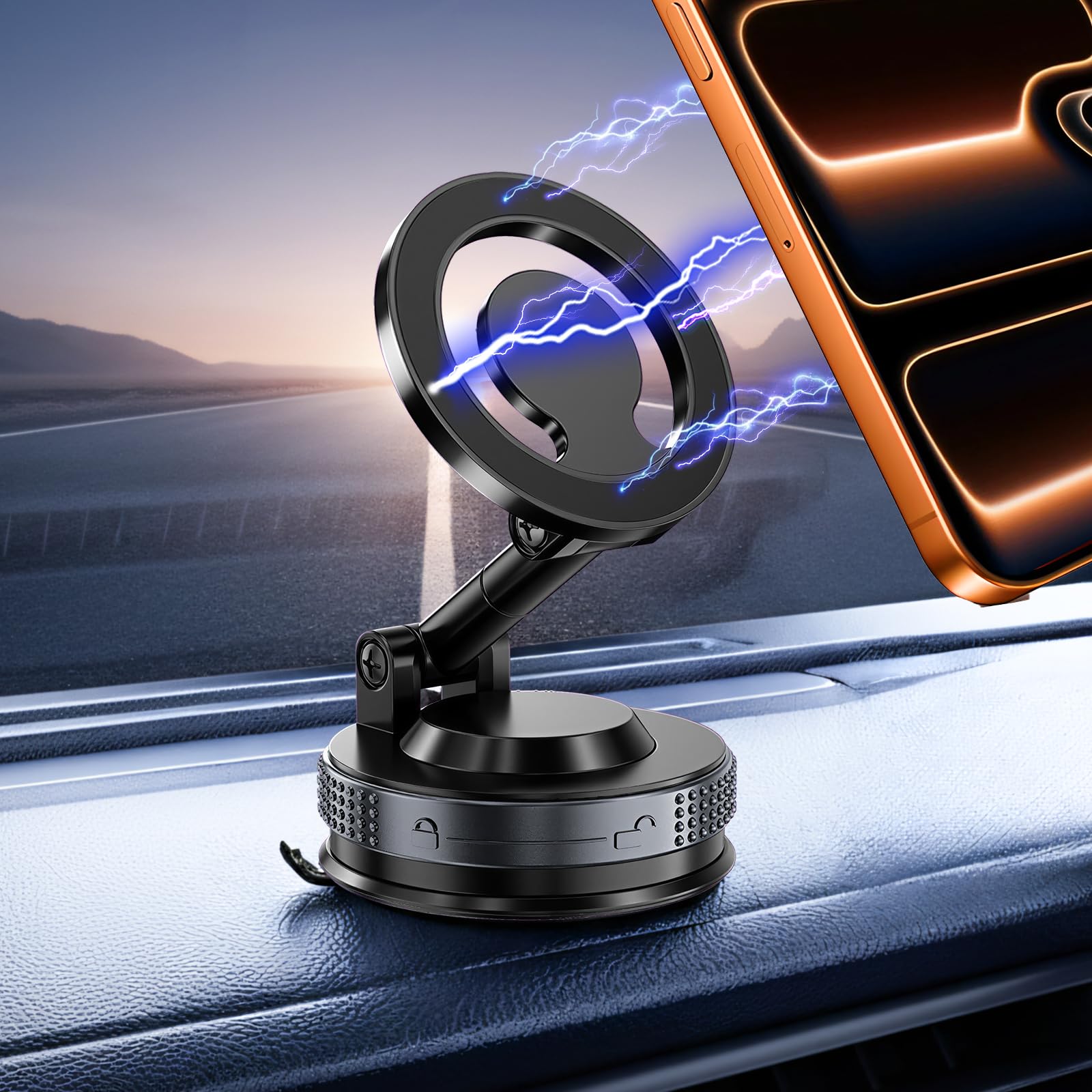MinVix Vacuum Magnetic Phone Holder, Upgraded Suction Phone Mount, 360° Adjustable Car Phone Holder for MagSafe, Phone Holders for Your Car/Gym/Mirror, Compatible with iPhone & Android Smartphones