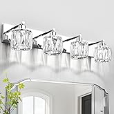 VOLISUN Crystal Vanity Lights - 4 Light Modern Stainless Steel Bathroom Light Over Mirror, Chrome Finish - UL Certificated (E