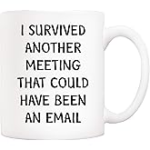 5Aup Christmas Gifts Funny Quote Office Coffee Mug 11 Oz, I Survived Another Meeting That Could Have Been an Email, Unique Inspirational and Souvenir Gifts for Co-worker Colleague