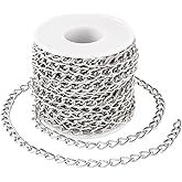 Beadthoven 32.8ft Aluminium Curb Chain Roll 6mm Wide Silver Tone Aluminum Jewelry Chains DIY Necklace Chain Metal Craft Chain Twisted Oval Link Chains with Spool for Jewelry Making Findings