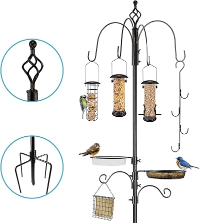 Urban Deco Bird Feeding Station Kit Heavy Duty Pole with Multiple Hooks