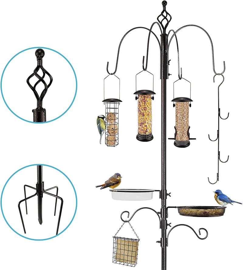 Urban Deco Bird Feeding Station Kit Heavy Duty Pole with Multiple Hooks
