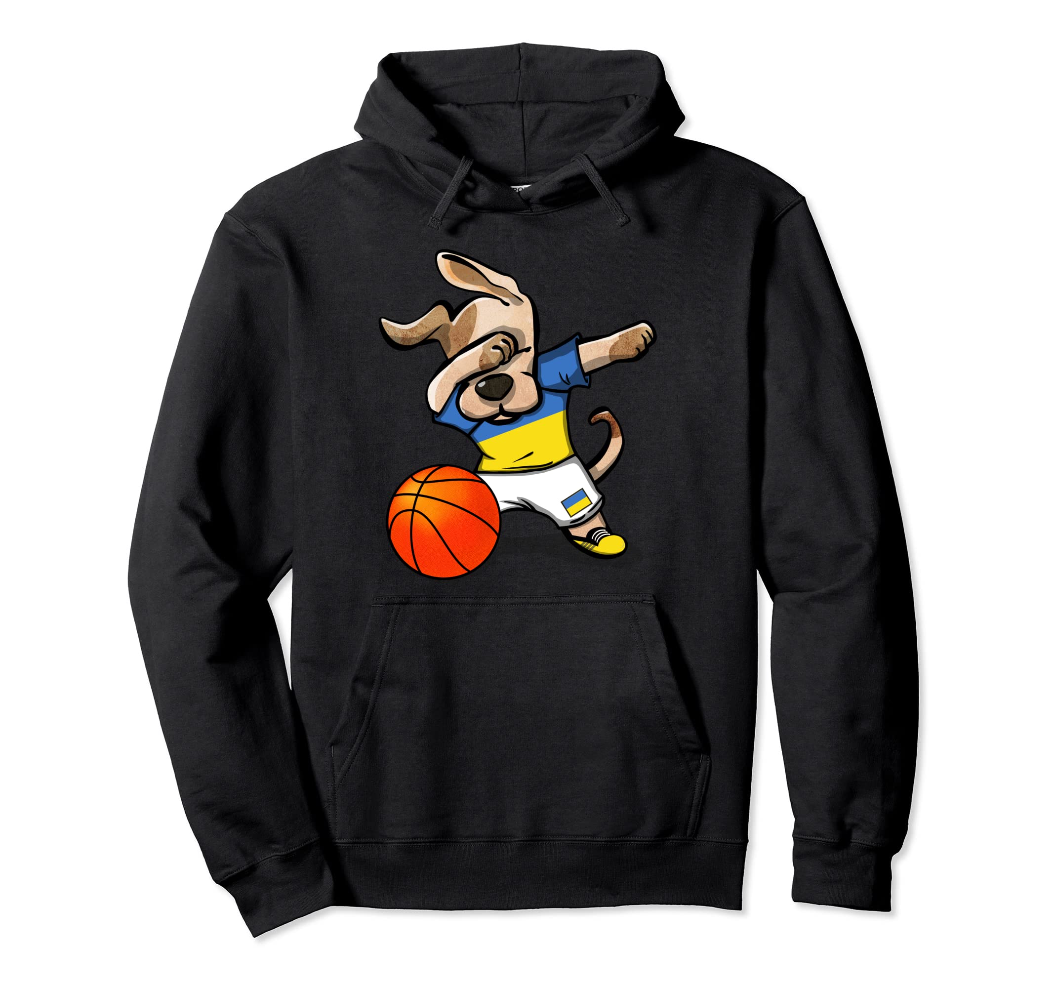 Funny Dabbing Dog Ukraine Basketball - Ukrainian Flag Sport Pullover Hoodie