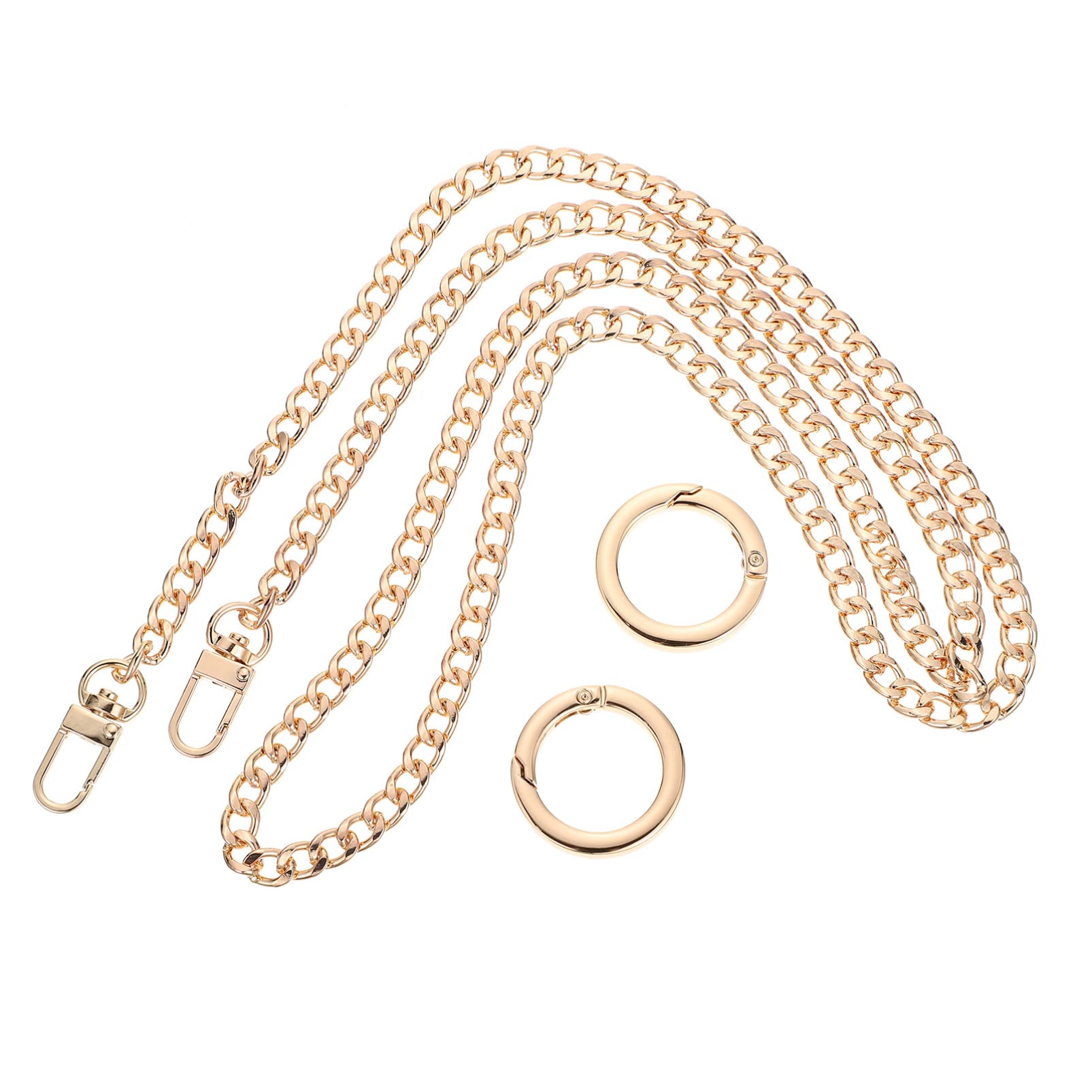47.5inch Purse Chain Straps Golden Handbag Chain Strap with Buckles Replacement Flat Chains with Round Carabiner Clip Snap Hooks Alloy Spring O Rings for Bag