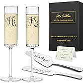 Yeegook Wedding Gifts for Bride and Groom, Mr and Mrs Champagne Flutes, Bridal Shower Gifts, Engagement Gift, Wedding Toasting Glasses with Cake Cutting Set for Wedding Anniversary Engagement