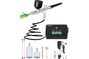 JarryStart Airbrush Kit with Air Compressor, Intuitive 50 PSI High Pressure Air Brush with 0.2/0.3/0.5mm Nozzles & Cleaning Sets, Perfect for Modeling, Painting, Nails, Makeup, Cake Decorating