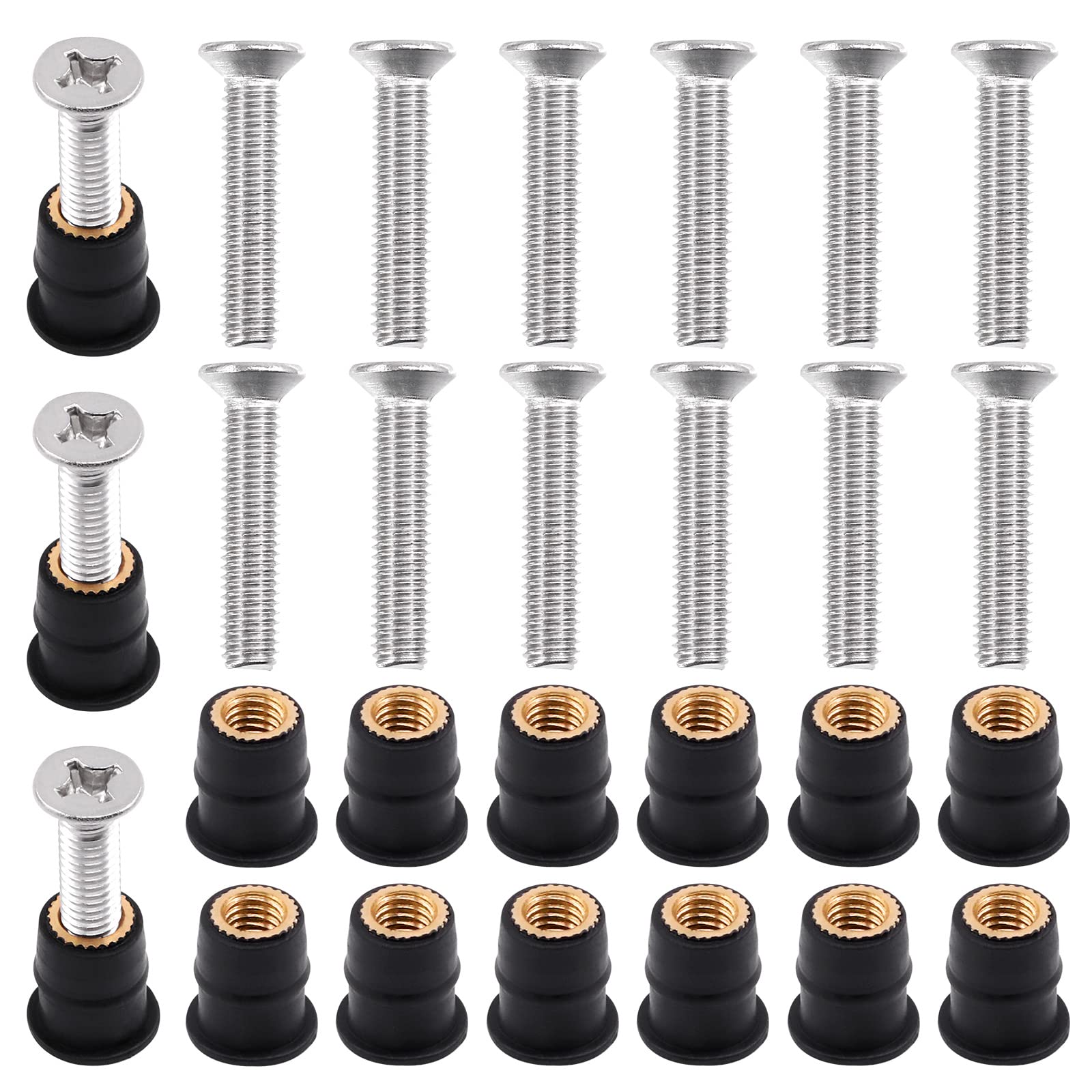 Mardatt 30Pcs M6 Well Nut Expansion Nuts and 304 Stainless Steel Screw Rubber and Steel Parts Windscreen Nuts Accessories for Motorcycle Kayak Boats
