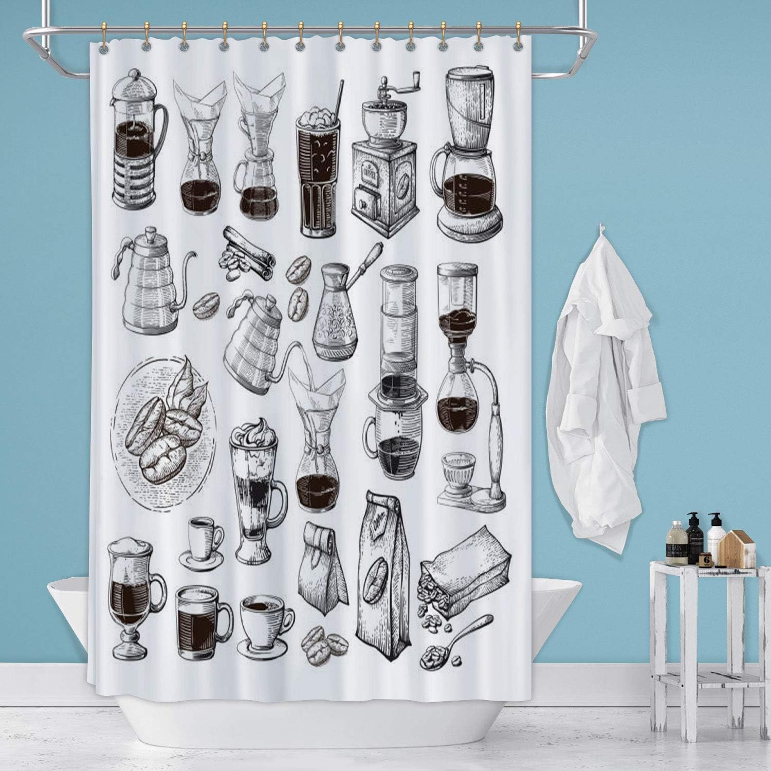 Different Alternative Brewing for Coffee Set Collection Syphon chemex cezve Pour Stock Illustration USA,Bathroom Decor Set Coffee - Drink with Hooks 71 in by 59 in (WxH)