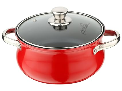 Pristine Aluminium Induction Base Non Stick Belly Casserole with Glass Lid / 2.5ltrs