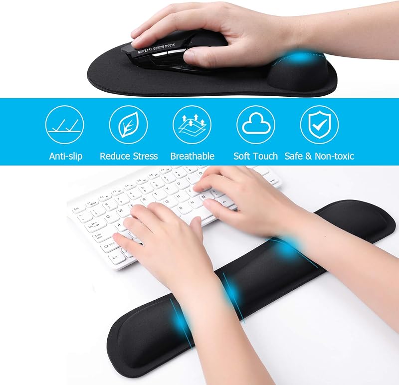 Tappetino per mouse in gel con palmo, ergonomico, per computer e laptop (scuro)