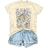 Womens Graphic Tee Vintage Floral T Shirts Boho Wildflower Short Sleeve Casual Tops