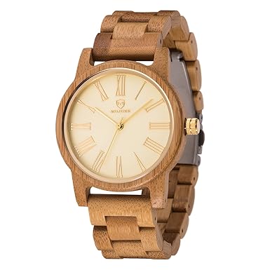 MUJUZE Unisex Analoge Quarzwerk Holzuhren mit Sandelholz Band