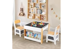 Asweets Kids Table and Chair Set,4 in 1 Toddler Desk with Storage Drawer,Wooden Activity Table for 2 in 1 Detachable Tabletop,Bookshelf,Suitable for Classroom,Home,Nursery,Playroom (Natural White)