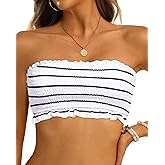 Aqua Eve Women Bandeau Bikini Top Only Strapless Swim Top Tube Swimsuit | Removable Straps,Removable Soft Cups,Adjustable Straps,Full Lining,Stretch Fabric