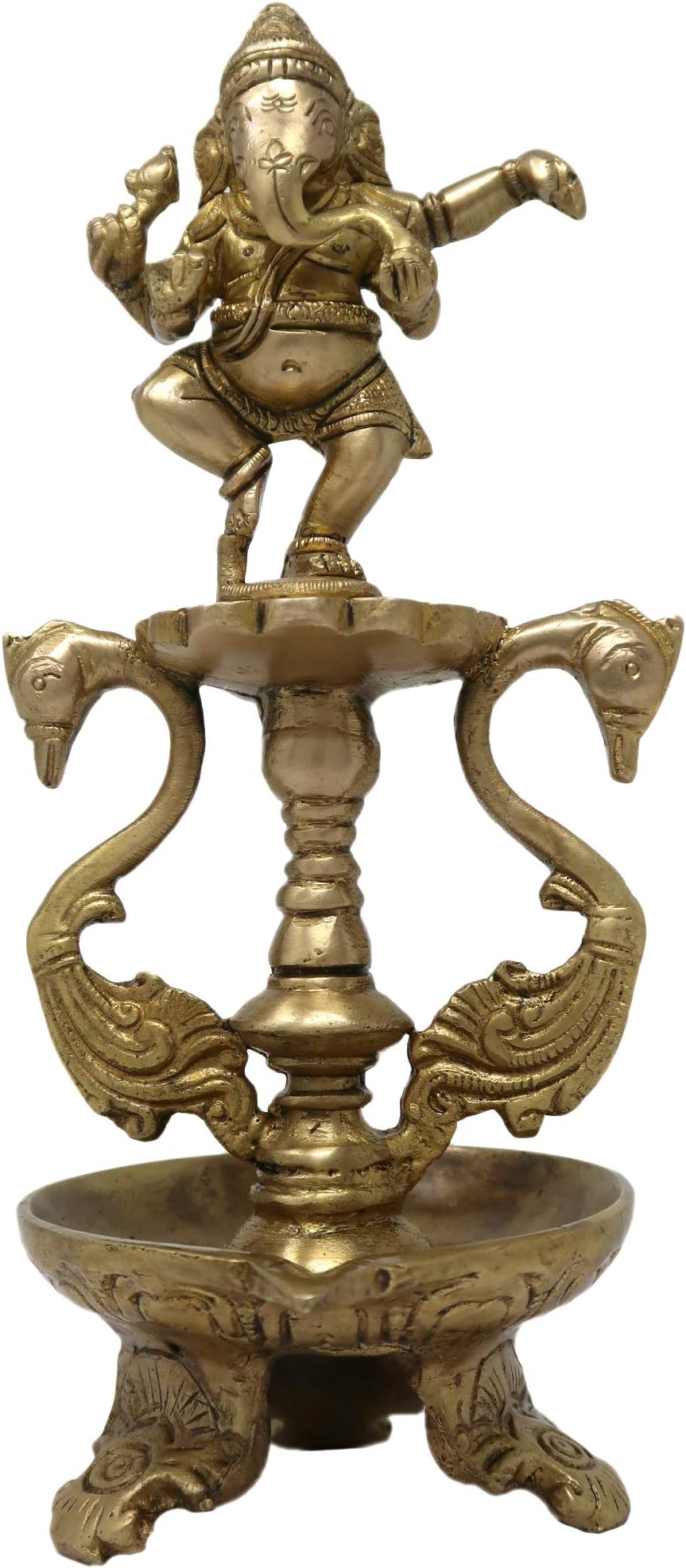 Loard Ganesha Dancing With Swan Hindu Decor Diya For Diwali And Home Temple Mandir Decorations 8x3.5x2.75 Inches; 850 Grams