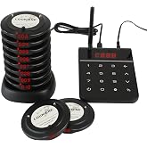 LOUKIENE Restaurant Pager System, 10 Coaster Pagers, Food Ready Buzzers | With Vibration Flash Buzzer Alerts, Independent Keyboard Wireless Calling Buzzer System for Restaurants Cafes Bars Church