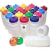 Rolling Sands Reusable Bulk Water Bottles 24 Pack - 20 Oz Sports Water Bottles, USA Made, BPA-Free, Wide Mouth for Easy Cleaning, Dishwasher Safe, Break Resistant - Clear Frost Bottle/Variety Lid