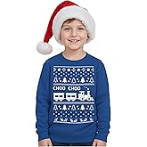 Tstars Choo Choo Train Boys Ugly Christmas Sweatshirt Tacky Sweater Style Xmas Holiday Youth Kids Sweatshirts 2T Blue
